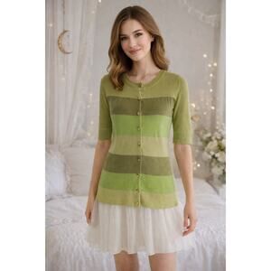 Charlotte Tarantola Y2K Green Striped Jeweled Cardigan XS Fairycore Preppy Knit